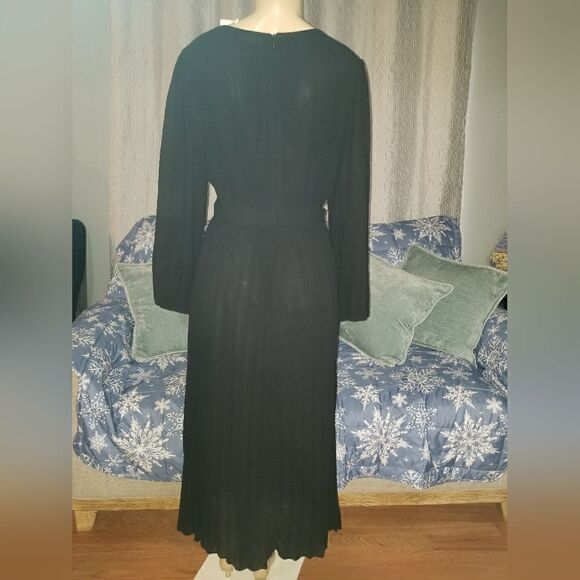 Paintcolors Women's Long Puff Sleeve Pleated Long Maxi Dress Cutout High Waist M - Picture 6 of 14